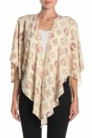 Melrose and Market 3/4 Dolman Sleeve Print Ruana Ivory Combo Kimono [OSFA]