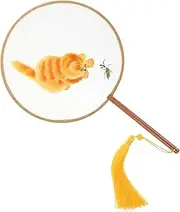 [DEARMAMY] Fans Vintage Chinese Handheld Fan Embroidery Round Fan Decor Double-sided Cat Pattern Traditional Circular Fan Ornament
