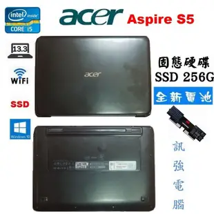 宏碁 aspire S5 13吋超輕薄筆電、全新電池、250G SSD硬碟、4G記憶體、WiFi、藍芽、HDMI影音傳輸