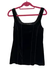 White House Black Market Top Womens Sz Small Black Tank Velvet Corset Style NWT