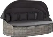 Patio Bed Canopy Rattan Gray-6093