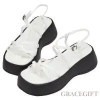 在飛比找Yahoo奇摩購物中心優惠-【Grace Gift】交叉細帶雪糕厚底涼鞋 白