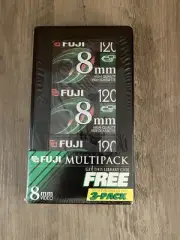 Fuji Multipack 8mm Video Cassette Tapes P6-120 3 pack NEW in Pkg w/Library Case