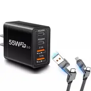 55W 4 Port USB-C PD Fast Charging Wall USB C Charger Power Adapter Type-C Brick Black