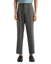 Emporio Armani Technical Nylon Blend Seersucker Regular Fit Pleated Pants