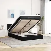 Generic Ottoman Bed with Mattress Black Double Velvet,3311946