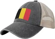 [Generic] Flag of Belgium Cowboy Mesh Baseball Cap for Belgian Man Woman Outdoor Adjustable Denim Hat