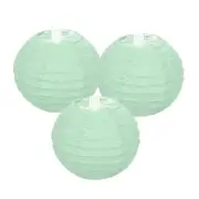 3Pcs Decorative Hanging Round Paper Lanterns 10cm/4", Light Blue