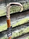 CLASSIC STYLE BROWN WOODEN WALKING STICK CANE SILVER BRASS LONG HEAD HANDLE GIFT