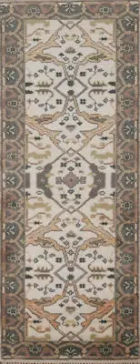 Luxurious Handcrafted Oushak Indian Runner Rug Thick Plush 3x8 ft