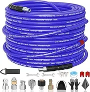 Sewer Jetter Kit for Pressure Washer 50FT, 5800PSI Sewer Jetter Hose Kink-Free with 4 Nozzles, 1/4 Inch NPT Hose for Plumbers/Contractors/DIYers Drain Cleaning