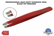 EYEBROW TWEEZER PLUCKER PULLER SLANT TIP STAINLESS STEEL RED NEW TWEEZERS