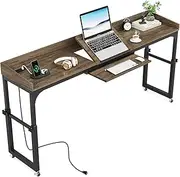 LITTLE TREE Overbed Table with Wheels Adjustable Height, Portable Rolling Table with Outlets & USB Ports for Queen Bed, Giant Computer Desk with Tilt Stand