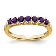 14K Yellow Gold Amethyst and Real Diamond 7-stone Ring
