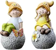ＡＷＨＡＯ 2X Boy Girl Garden Statues Lawn Ornaments Figure Sculptures Yard Art Decor for