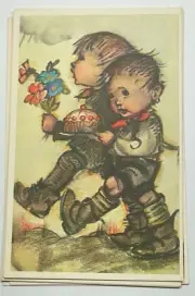 Vintage ALFRED MAINZER Little Folks 671 Boys in storm Postcard #671