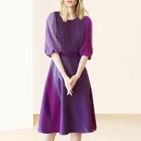 在飛比找蝦皮購物優惠-大眼睛【蝶戀花】有買家秀 洋裝 時尚法式紫色印花七分袖洋裝女