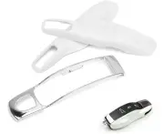 Remote Key Case, 3 Piece Key Cover/Key Fob Shell Cover for Porsche Cayenne 92A models 2011‑up, Pearl White+Silver Middle Shell