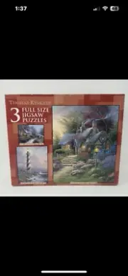 Thomas Kinkade 3-in 1 Jigsaw Puzzle Set 3 Sizes 3532-2 2004 No Original Box
