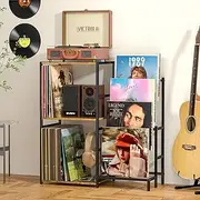 Record Player Stand, Turntable Stand with 4-Tier Vinyl Record Storage, Record Player Table Up to 200 Albums, End Table for Vinyl Records, Vinyl Record Stand for Living Room
