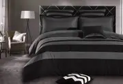 Luxton Striped 3pcs Black Grey Quilt Cover Set /optionals( Double / Queen / King / Super King /other options)