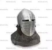 16G Medieval Bacinet Steel Cross Helmet Steel Guardian Helmet Chainmail