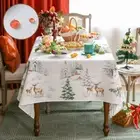Rectangle Christmas Tablecloth - Xmas Themed Reindeer Cardinal Snow White Printe