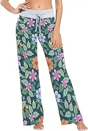 [GuoChe] Pajama Pants For Women Soft Cotton Retro Flowers Rustic Green Comfortable Pyjama Pants Women for Spring Matching