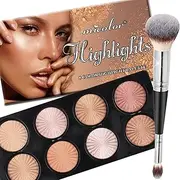 Welhammsae 8 Colors Highlight and Contour Palette with Brush, Highlight and Bronzer Powder Palette, Professional Facial Beauty Makeup for Women Girls