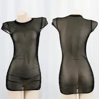 在飛比找Yahoo!奇摩拍賣優惠-黑色情趣透明網紗連身裙性感超短連身裙包臀連身衣睡裙顯身材女士