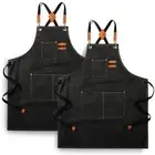 2 Pack Canvas Cross Back Chef Apron for Men Women with Pockets, Cotton Tool A...