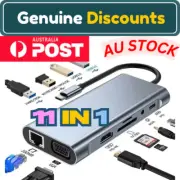 11 in 1 Type C Multiport Hub Docking Station USB3,HDMI,VGA,RJ45,SD,Audio,PD100w
