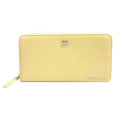 Chanel 2022 Spring/Summer Pre Round Zipper Zip Long Wallet Camellia Embossed Yel