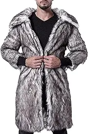 [DGHM-JLMY] Men's Faux Fur Outwear Cardigan Overcoat Fur Collar Winter Thicken Faux Fur Coat Fashion Warm Thick Coat