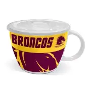 126665 BRISBANE BRONCOS NRL TEAM LARGE CERAMIC SOUP BOWL MUG CUP WITH LID