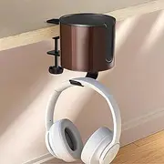 Anti Spill Desk Cup Holder 2 in 1 Multi Function Desktop Cup and Headphone Holder Brown