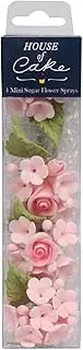 House of Cake Mini Rose Spray, Pink Floral Cake Decoration with Flowers and Leaves, Single