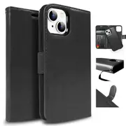 Tough On Magnetic Detachable Leather Phone Case for iPhone 15 Plus - Black