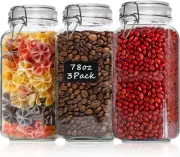 Airtight Glass Canister Set of 3 with Lids 78Oz Food Storage Jar Square - Storag