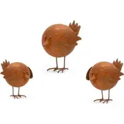 3pc Tweeties Metal Birds Garden Home Decor Set Rusty Ornament Backyard Sculpture