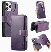[HAOFUGUI] Magnetic Wallet Case for Samsung Galaxy A70/A70S, with Card Slots Kickstand Zipper Pocket Case Cover, Shockproof PU Leather Slim Flip Cover-Purple
