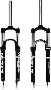 Mountain Bike Bike Suspension Fork, Magnesium Aluminum Alloy Shock Absorber Single Shoulder XC Mountain Bike Front Fork-100mm Travel, 9mm QR, 28.6mm Straight Tube, Black, Manual Lockout