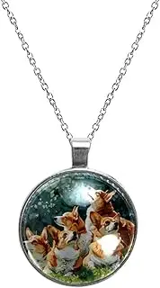 [Diusye] Necklaces for Women, Watercolor Corgis on Daisy Lawn Print Stainless Steel Pendant Necklace Jewelry Birthday Anniversary Wife Girls Friends Gift