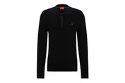 Hugo Mens Sastoon Stacked Logo Knitted Quarter Zip Polo Shirt (Black) - UTGT4728