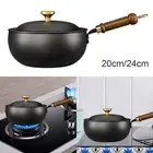 Iron Wok with Lid Deep Frying Pan Gas Wood Handle Induction Cooker Chinese Wok