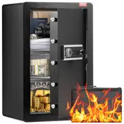 Single Door 3.5 cu.ft Safe Box with Key Lock & Password LED Light Black