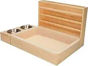 Fenteer Bunny Hay Manger Wooden Rabbit Hay Feeder with Litter Box Pet Supplies for Small Animals