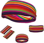 FJWSLCH Colorful Mexican Stripes Headbands for Women Men Non Slip Workout Sweatbands Adjustable Sports Hair Bands Elastic Head Bands Moisture Wicking Hairband for Running, Cycling, Yoga, Spa