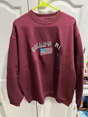 NWT Vintage Chaps Ralph Lauren Sweat Shirt Flag Mens Burgundy Embroidered Large