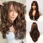 EASIHAIR Black Brown Golden Highlight Wigs Long Wavy Synthetic Hair Wigs with Ba